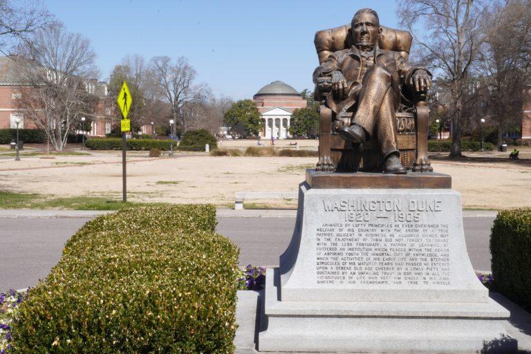 Washington Duke statue on East Campus