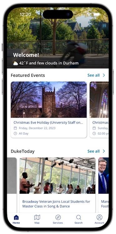 DukeMobile Home page screenshot