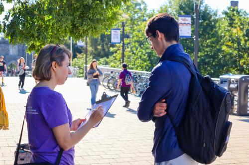 Bendte surveys a student during Duke Tech Week.