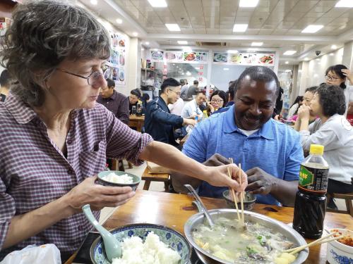 James and Anne eating a meal at DKU.